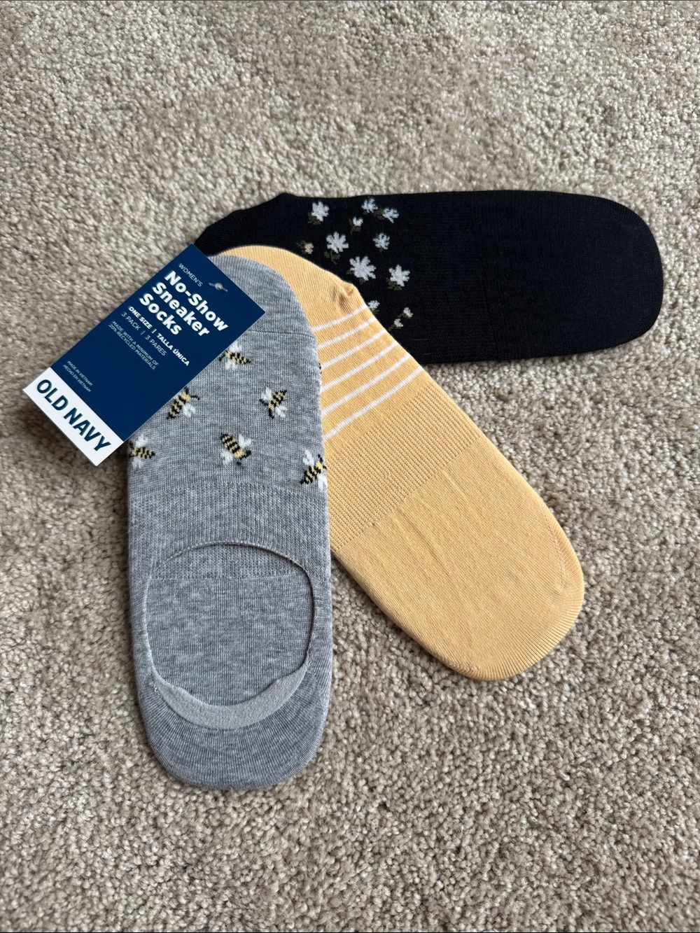 Old Navy No-Show Sneaker Socks - Black, Gray, Yellow (3-Pack)